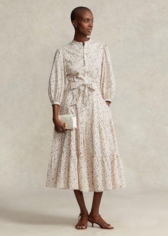 Flower Damen Ralph Lauren Gestuftes Baumwollkleid mit Gürtel und Blumenmuster