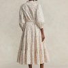 Flower Damen Ralph Lauren Gestuftes Baumwollkleid mit Gürtel und Blumenmuster Flower Damen Ralph Lauren Gestuftes Baumwollkleid mit Gürtel und Blumenmuster