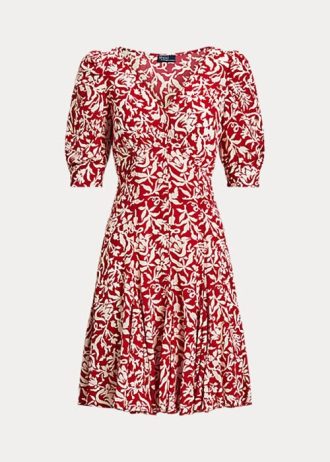Flower Damen Ralph Lauren Godet-Kreppkleid mit floralem Muster und Hammelärmeln
