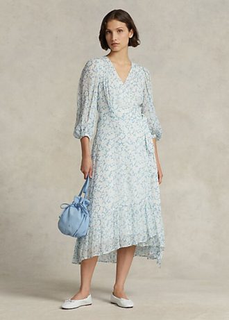 Flower Damen Ralph Lauren Wickelkleid aus Georgette mit Blumenmuster und Crinkle-Effekt