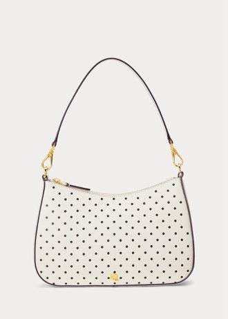 French Navy Dot/Creme Damen Ralph Lauren Polka-Dot Leder Mittelgroße Handtasche
