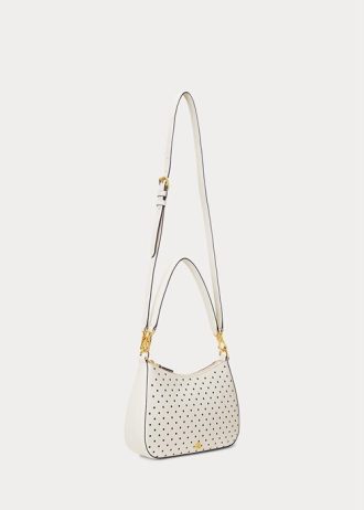 French Navy Dot/Creme Damen Ralph Lauren Polka-Dot Leder Mittelgroße Handtasche