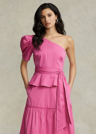 Fuchsia Ralph Lauren Damen One-Shoulder-Oberteile aus Baumwolle mit Gürtel