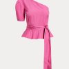 Fuchsia Ralph Lauren Damen One-Shoulder-Oberteile aus Baumwolle mit Gürtel