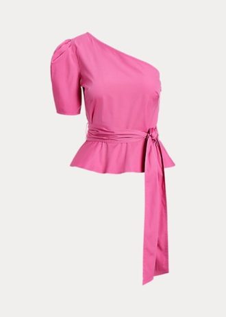 Fuchsia Ralph Lauren Damen One-Shoulder-Oberteile aus Baumwolle mit Gürtel