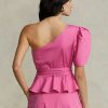 Fuchsia Ralph Lauren Damen One-Shoulder-Oberteile aus Baumwolle mit Gürtel