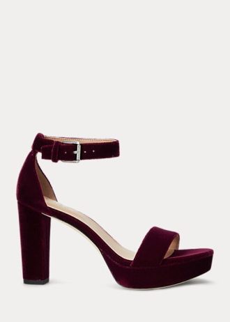 Dunkelrote Ralph Lauren Sylvia Samt-Pumps für Damen