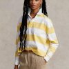 Gelb / Weiß Damen Ralph Lauren Gestreifte Cropped Jersey Rugby Poloshirts Gelb / Weiß Damen Ralph Lauren Gestreifte Cropped Jersey Rugby Poloshirts