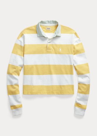 Gelb / Weiß Damen Ralph Lauren Gestreifte Cropped Jersey Rugby Poloshirts