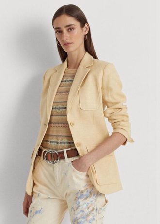 Gelbe Leinenblazer mit Fischgrätenmuster von Ralph Lauren für Damen