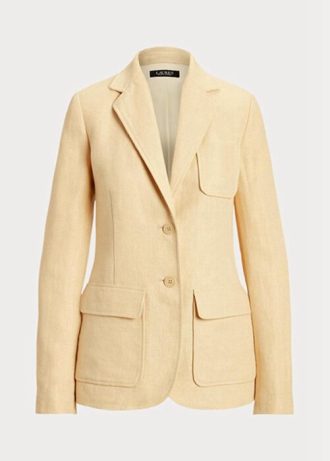 Gelbe Leinenblazer mit Fischgrätenmuster von Ralph Lauren für Damen