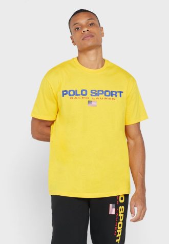 Gelbe Poloshirts mit Rundhalsausschnitt und Logo für Herren von Ralph Lauren Gelbe Poloshirts mit Rundhalsausschnitt und Logo für Herren von Ralph Lauren