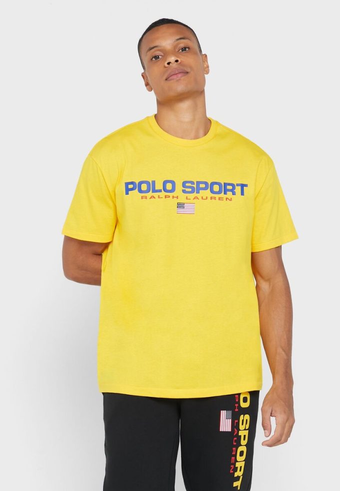 Gelbe Poloshirts mit Rundhalsausschnitt und Logo für Herren von Ralph Lauren