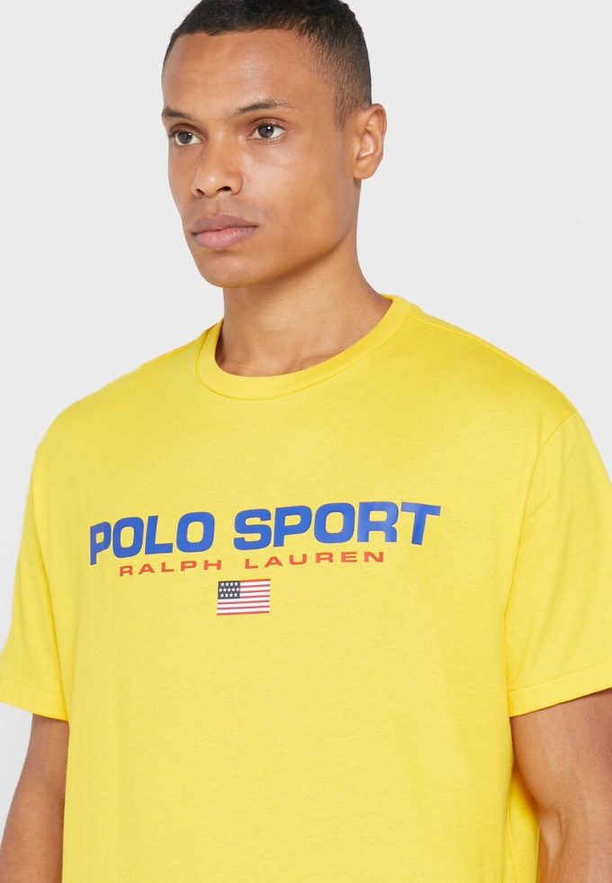 Gelbe Poloshirts mit Rundhalsausschnitt und Logo für Herren von Ralph Lauren