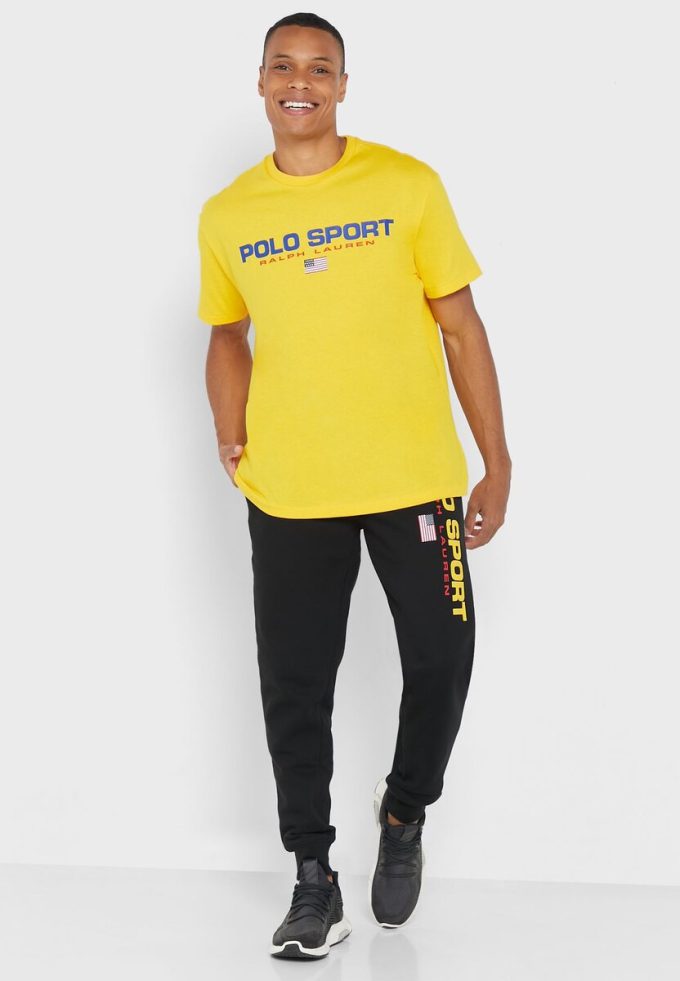 Gelbe Poloshirts mit Rundhalsausschnitt und Logo für Herren von Ralph Lauren