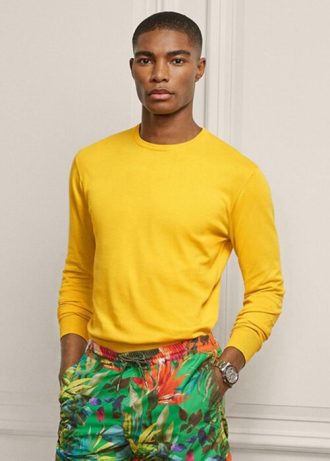 Gelbe Ralph Lauren Baumwollpullover mit Rundhalsausschnitt für Herren