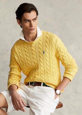Gelbe Ralph Lauren Pullover aus Baumwolle mit Zopfmuster für Herren