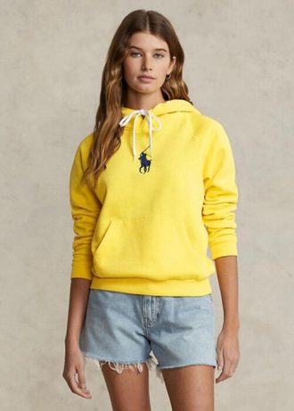 Gelber Ralph Lauren Shrunken Fit Big Pony Fleece-Hoodie für Damen