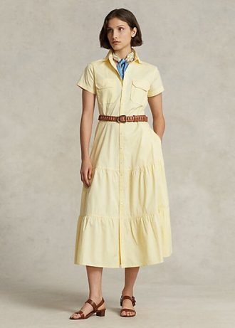 Gelbes Stufenkleid mit Gürtel von Ralph Lauren für Damen