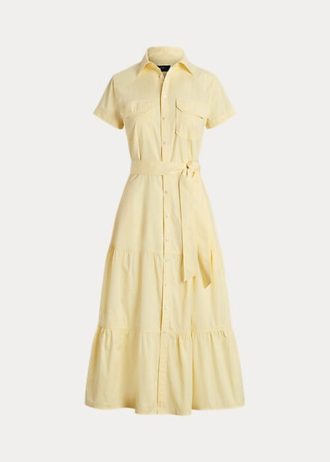 Gelbes Stufenkleid mit Gürtel von Ralph Lauren für Damen