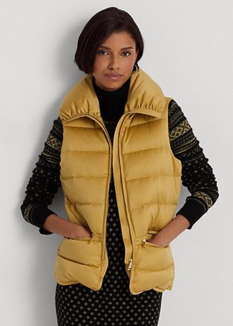 Goldfarbene gesteppte Daunenweste aus Satin von Ralph Lauren für Damen