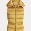 Goldfarbene gesteppte Daunenweste aus Satin von Ralph Lauren für Damen Goldfarbene gesteppte Daunenweste aus Satin von Ralph Lauren für Damen