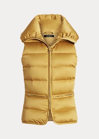 Goldfarbene gesteppte Daunenweste aus Satin von Ralph Lauren für Damen