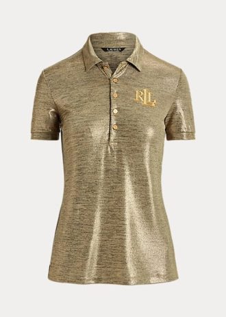 Goldfarbene Poloshirts aus Jersey mit Foliendruck von Ralph Lauren für Damen Goldfarbene Poloshirts aus Jersey mit Foliendruck von Ralph Lauren für Damen
