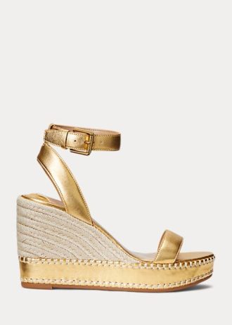 Goldfarbene Ralph Lauren Hilarie Espadrilles aus Metallic-Leder für Damen