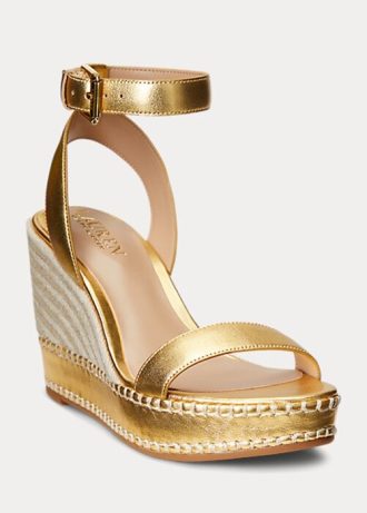 Goldfarbene Ralph Lauren Hilarie Espadrilles aus Metallic-Leder für Damen