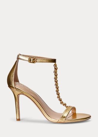 Goldfarbene Ralph Lauren Kate Sandalen aus metallischem Nappaleder für Damen Goldfarbene Ralph Lauren Kate Sandalen aus metallischem Nappaleder für Damen