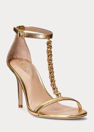 Goldfarbene Ralph Lauren Kate Sandalen aus metallischem Nappaleder für Damen Goldfarbene Ralph Lauren Kate Sandalen aus metallischem Nappaleder für Damen