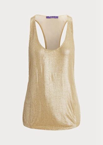 Goldfarbene Ralph Lauren Presling Embellished Tulle Blusenoberteile für Damen