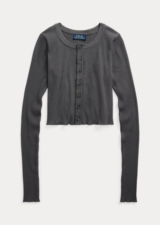 Graue gerippte Cropped-Tops mit Knopfleiste für Damen von Ralph Lauren