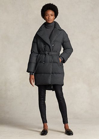 Graue gesteppte zweireihige Daunenmäntel von Ralph Lauren für Damen Graue gesteppte zweireihige Daunenmäntel von Ralph Lauren für Damen