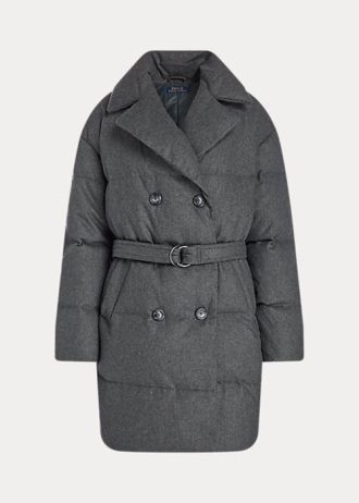 Graue gesteppte zweireihige Daunenmäntel von Ralph Lauren für Damen Graue gesteppte zweireihige Daunenmäntel von Ralph Lauren für Damen