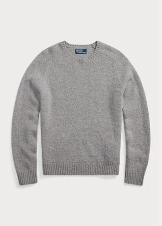 Graue Herren Ralph Lauren Pullover aus Wolle mit Wildleder-Patch und Rundhalsausschnitt