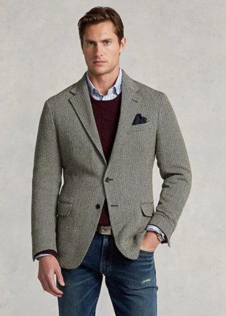 Graue Herren-Sportblazer mit weichem Fischgrätenmuster von Ralph Lauren Polo