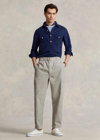 Graue, plissierte Baggy-Fit-Canvas-Hose für Herren von Ralph Lauren