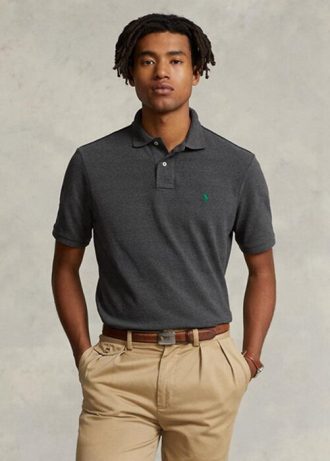 Graue Poloshirts aus Mesh von Ralph Lauren für Herren im Slim Fit