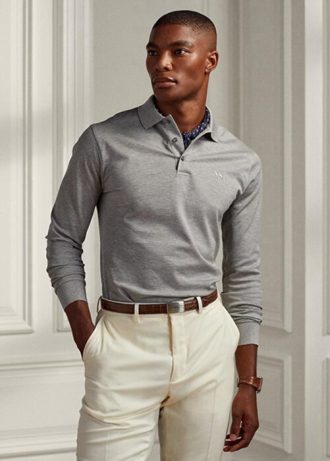 Graue Poloshirts aus Piqué im Slim Fit von Ralph Lauren für Herren