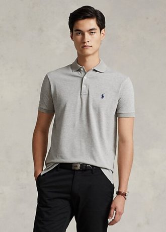 Graue Poloshirts aus Stretch-Mesh im Custom-Slim-Fit von Ralph Lauren für Herren Graue Poloshirts aus Stretch-Mesh im Custom-Slim-Fit von Ralph Lauren für Herren