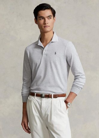 Graue Poloshirts für Herren von Ralph Lauren Custom Slim Fit Birdseye