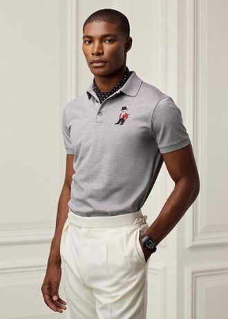 Graue Poloshirts mit Bären-Print für Herren von Ralph Lauren