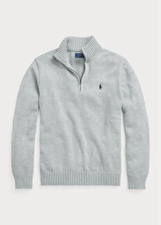 Graue Ralph Lauren Baumwollpullover mit Viertelreißverschluss für Herren