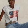 Graue Ralph Lauren Flag Baumwolljersey-T-Shirts für Damen Graue Ralph Lauren Flag Baumwolljersey-T-Shirts für Damen