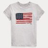Graue Ralph Lauren Flag Baumwolljersey-T-Shirts für Damen Graue Ralph Lauren Flag Baumwolljersey-T-Shirts für Damen