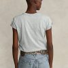 Graue Ralph Lauren Flag Baumwolljersey-T-Shirts für Damen Graue Ralph Lauren Flag Baumwolljersey-T-Shirts für Damen