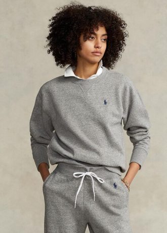 Graue Ralph Lauren Fleece-Pullover-Sweatshirts für Damen Graue Ralph Lauren Fleece-Pullover-Sweatshirts für Damen