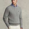 Graue Ralph Lauren Herrenpullover aus Baumwolle mit Zopfmuster Graue Ralph Lauren Herrenpullover aus Baumwolle mit Zopfmuster